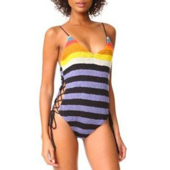 Mara Hoffman Crochet Lace Up Swim One Piece - Picture 3 of 5